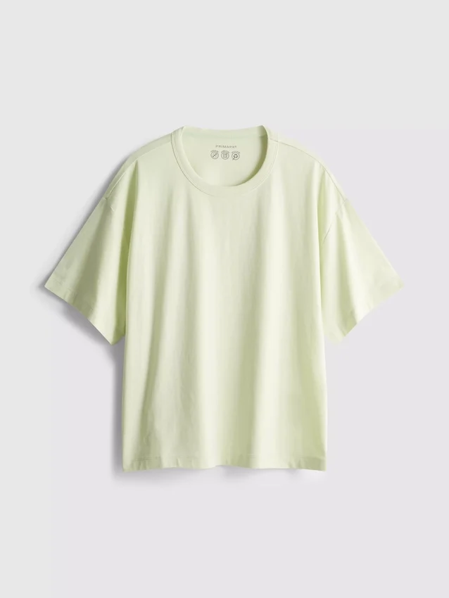 Tricou din bumbac cu guler rotund și croială dreptă Tricou din bumbac cu guler rotund și croială dreptă