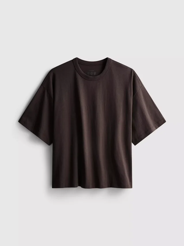 Tricou din bumbac cu guler rotund și croială dreptă Tricou din bumbac cu guler rotund și croială dreptă