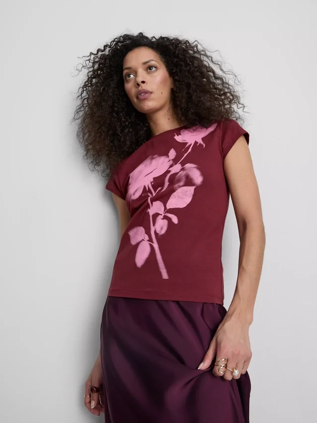 Tricou din bumbac cu imprimeu floral Tricou din bumbac cu imprimeu floral