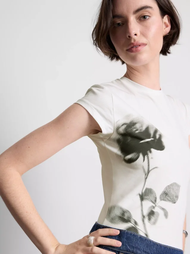 Tricou din bumbac cu imprimeu floral Tricou din bumbac cu imprimeu floral