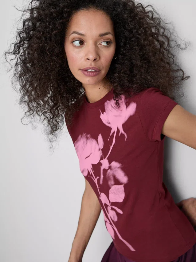 Tricou din bumbac cu imprimeu floral Tricou din bumbac cu imprimeu floral