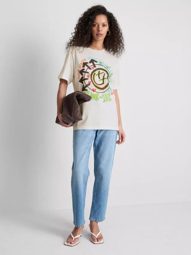 Tricou din bumbac cu logo Blink 182, croială lejeră Tricou din bumbac cu logo Blink 182, croială lejeră