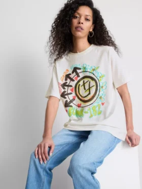 Tricou din bumbac cu logo Blink 182, croială lejeră