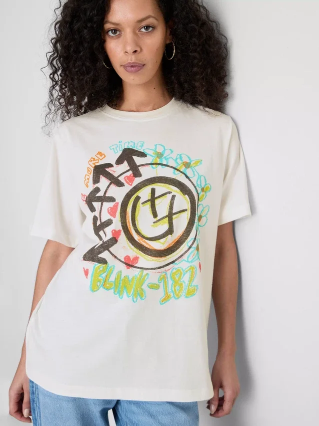 Tricou din bumbac cu logo Blink 182, croială lejeră Tricou din bumbac cu logo Blink 182, croială lejeră