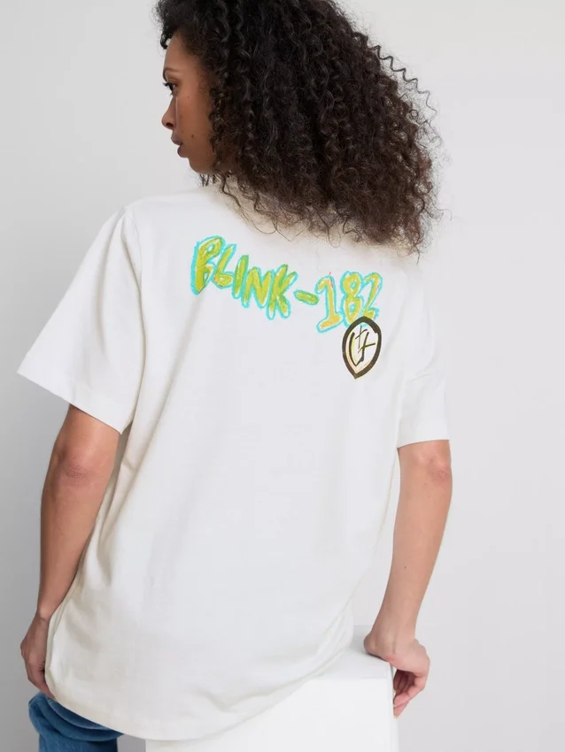 Tricou din bumbac cu logo Blink 182, croială lejeră Tricou din bumbac cu logo Blink 182, croială lejeră
