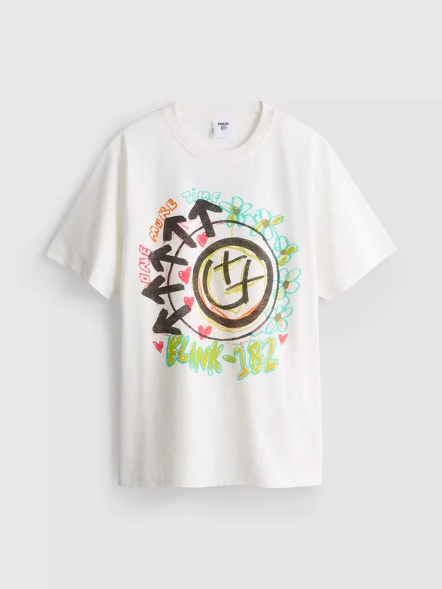 Tricou din bumbac cu logo Blink 182, croială lejeră Tricou din bumbac cu logo Blink 182, croială lejeră