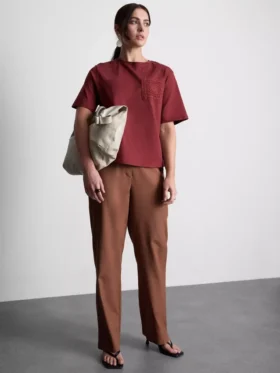 Tricou din bumbac cu mâneci scurte, croșetat