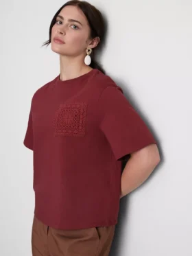 Tricou din bumbac cu mâneci scurte, croșetat