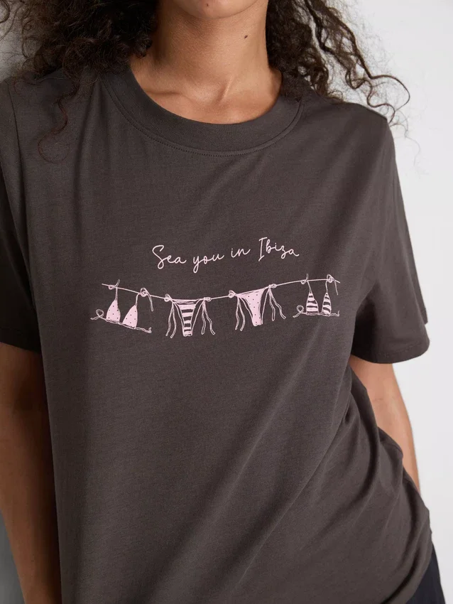 Tricou din bumbac cu mâneci scurte și imprimeu Tricou din bumbac cu mâneci scurte și imprimeu