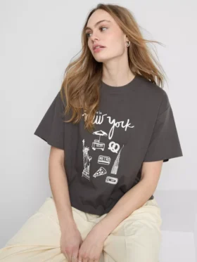 Tricou grafic din bumbac, cu croi drept