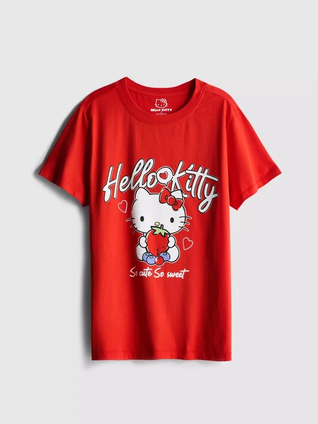 Tricou lejer din bumbac Hello Kitty cu imprimeu de căpșuni Tricou lejer din bumbac Hello Kitty cu imprimeu de căpșuni