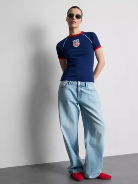 Tricou lung pentru bebeluși cu motiv „USA”