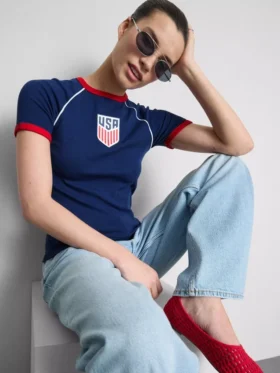 Tricou lung pentru bebeluși cu motiv „USA”