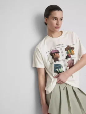 Tricou muzical cu imprimeu Gorillaz, croială lejeră