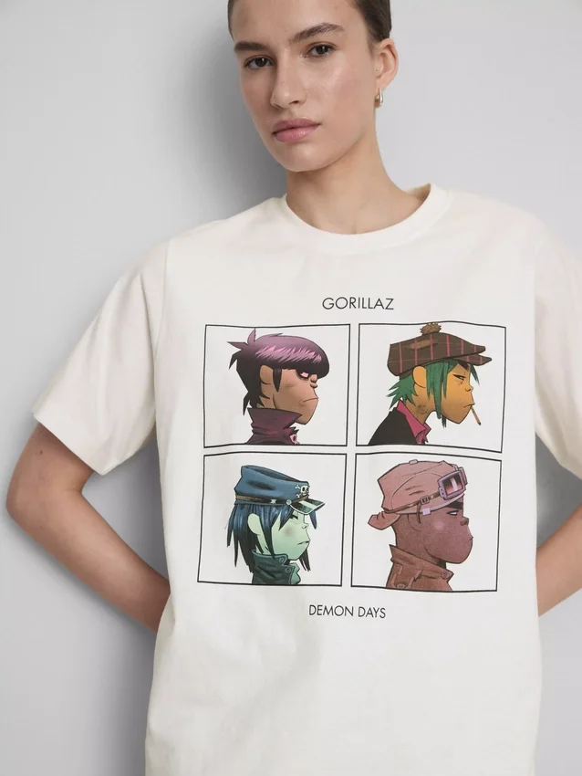 Tricou muzical cu imprimeu Gorillaz, croială lejeră Tricou muzical cu imprimeu Gorillaz, croială lejeră