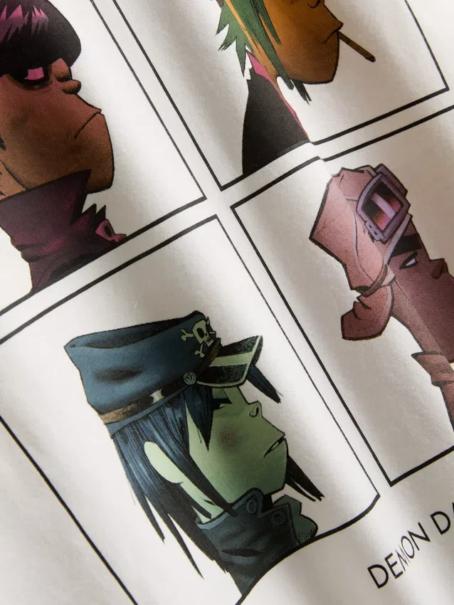 Tricou muzical cu imprimeu Gorillaz, croială lejeră Tricou muzical cu imprimeu Gorillaz, croială lejeră