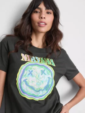 Tricou Nirvana din bumbac spălat, cu bandă