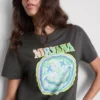 Tricou Nirvana din bumbac spălat, cu bandă