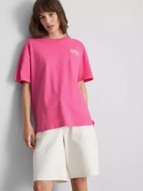 Tricou oversized cu imprimeu grafic, din bumbac, în nuanța havana