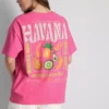 Tricou oversized cu imprimeu grafic, din bumbac, în nuanța havana