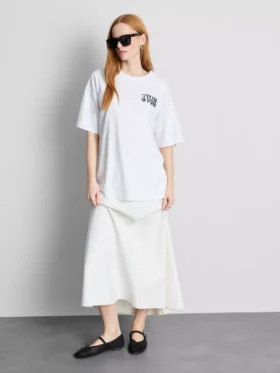 Tricou oversized din bumbac, în stil boyfriend, cu imprimeu grafic