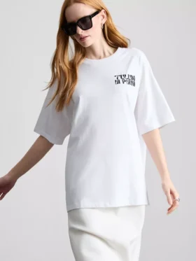 Tricou oversized din bumbac, în stil boyfriend, cu imprimeu grafic