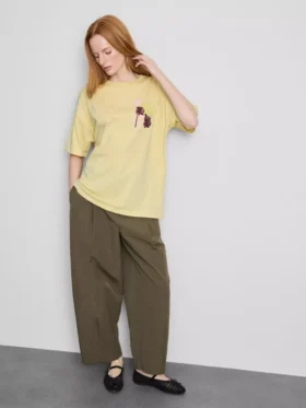 Tricou oversized din bumbac, în stil boyfriend, cu imprimeu grafic