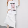 Tricou oversized din bumbac, în stil boyfriend, cu imprimeu grafic