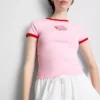Tricou pentru bebeluși din bumbac cu imprimeu și guler tip „ringer”