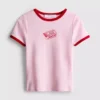 Tricou pentru bebeluși din bumbac cu imprimeu și guler tip „ringer”