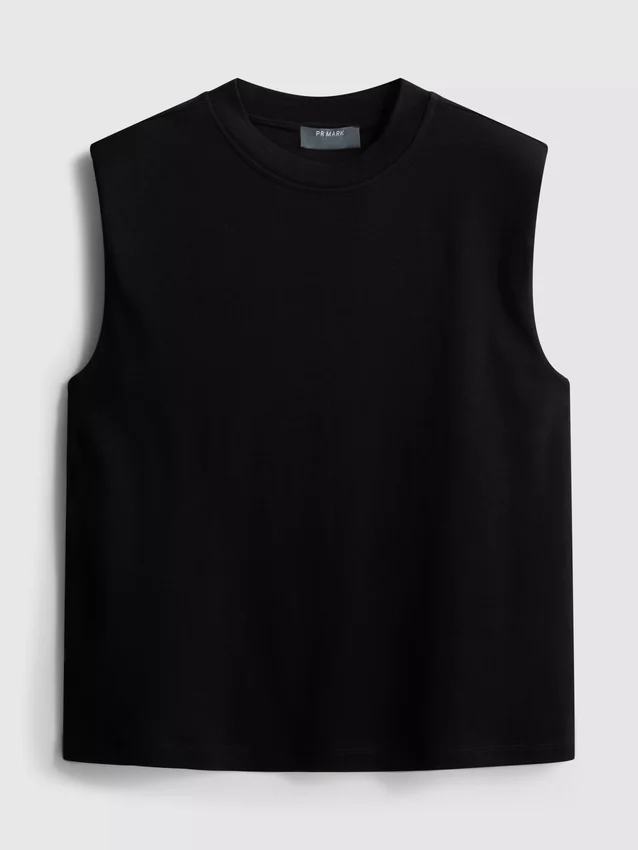 Tricou scurt, fără mâneci, cu umeri căptușiți Tricou scurt, fără mâneci, cu umeri căptușiți