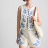 Vestă din bumbac cu broderie florală Vestă din bumbac cu broderie florală