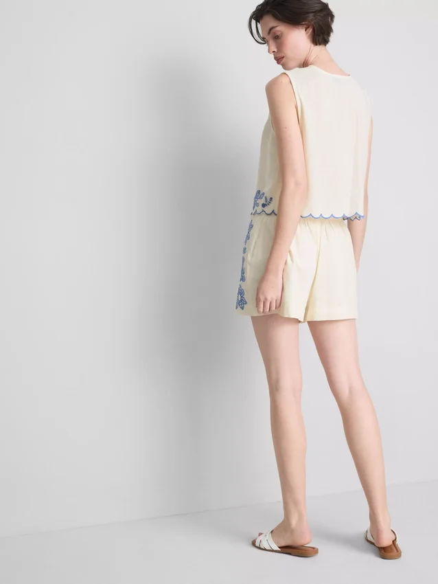 Vestă din bumbac cu broderie florală Vestă din bumbac cu broderie florală